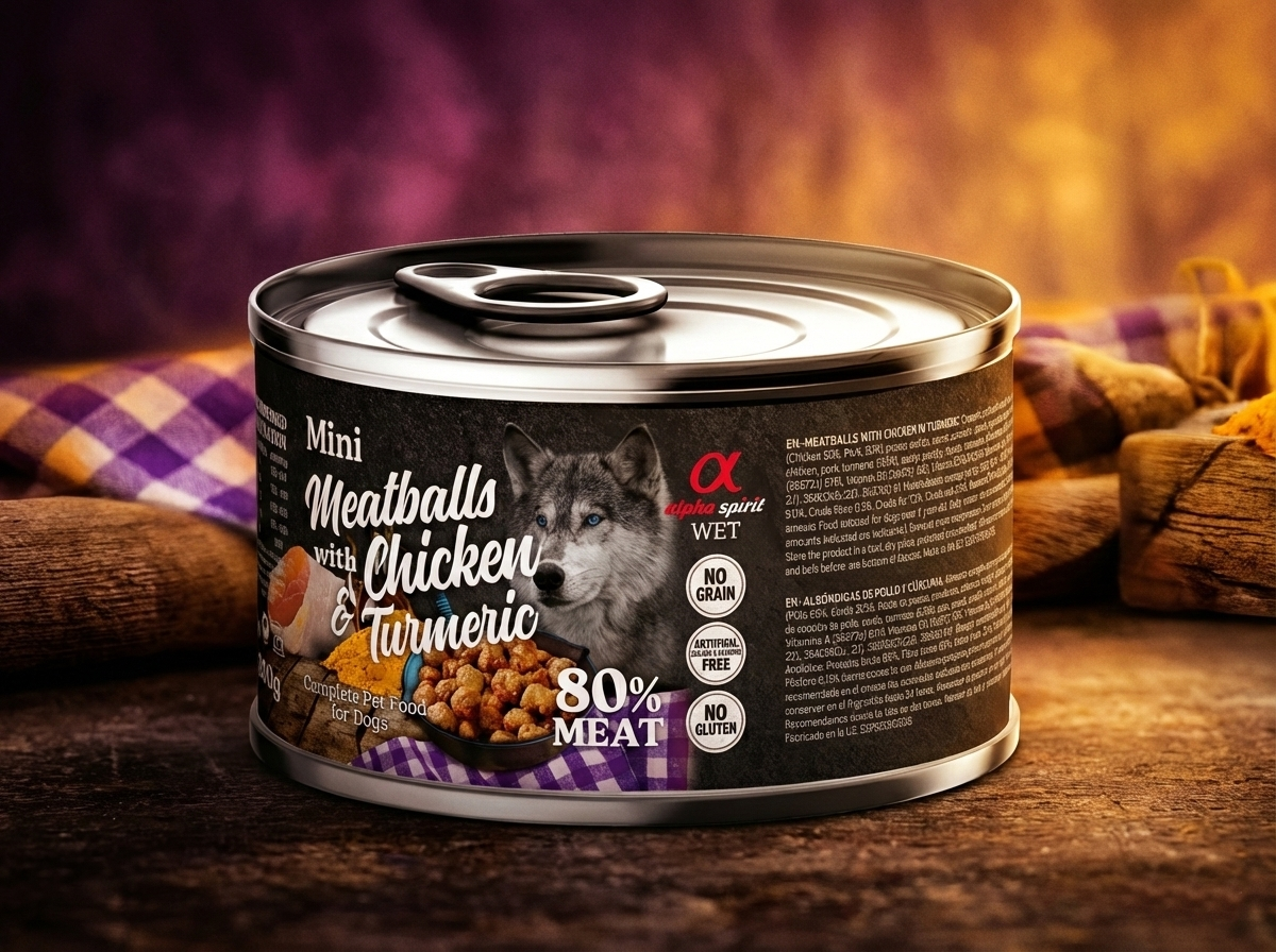 Albóndigas Completas de Pollo y Cúrcuma "SIN CEREALES + DIGESTIÓN SENSIBLE & REFUERZO INMUNITARIO" para Perro cualquier edad y tamaño