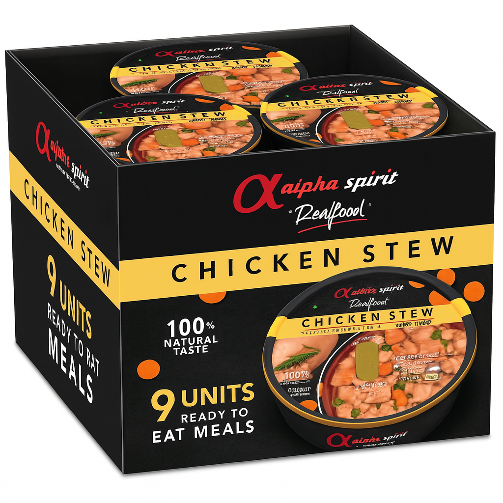 Comida Real Completa Estofado de Pollo Fresco SIN CEREALES + DIGESTIÓN SUAVE y PROTEÍNA PREMIUM para perro Adulto/Senior (también Esterilizado) cualquier tamaño