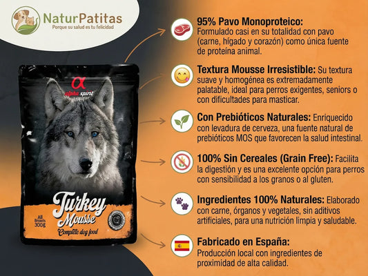 Sobre de Mousse de Pavo al 95% para Perro monoproteico y sin cereales