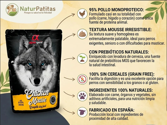 Sobre de Mousse de Pollo al 95% para Perro monoproteico y sin cereales