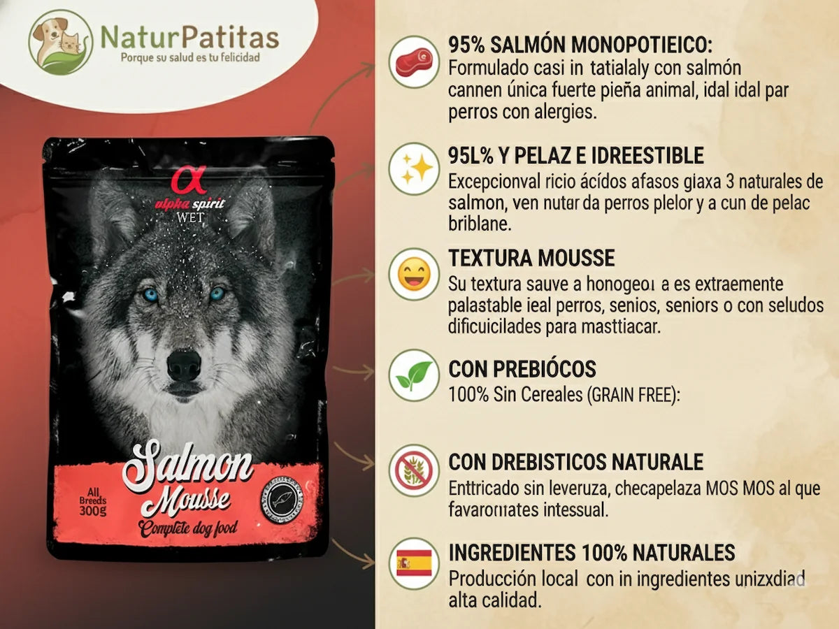 Sobre de Mousse de Salmón al 95% para Perro monoproteico y sin cereales