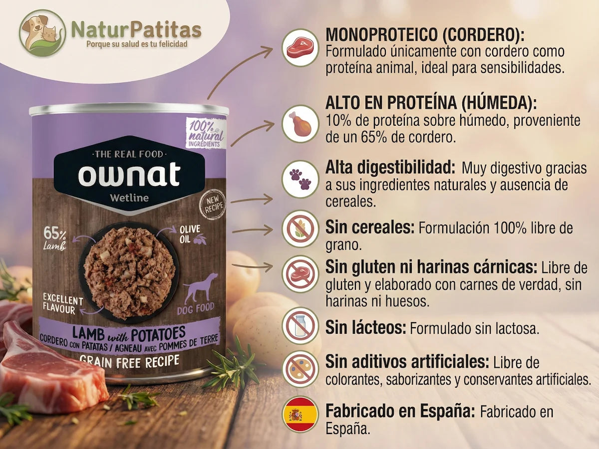 Paté completo de 65% Cordero con Patata para Perro hipoalergénico