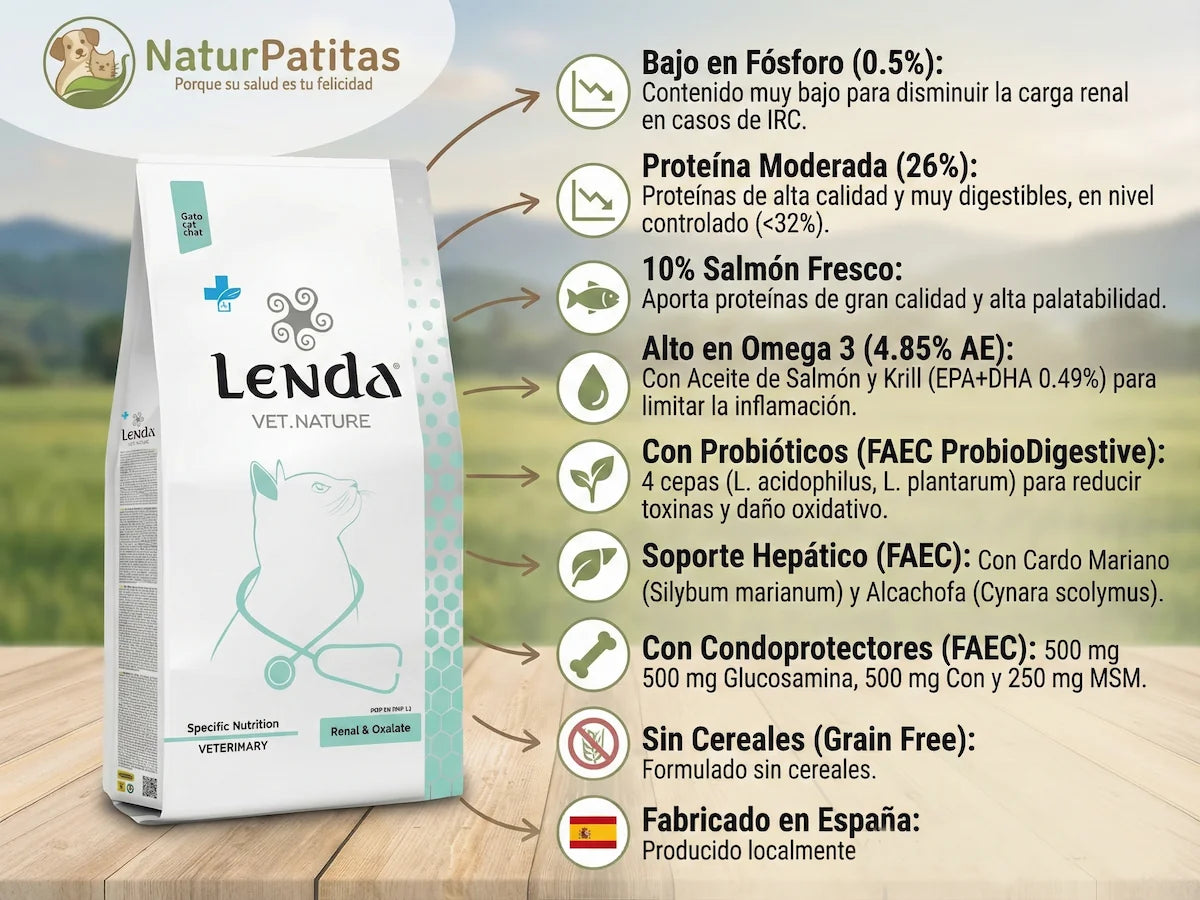 Saco de pienso veterinario renal de Pescado y Salmón para Gato bajo en fósforo y sin cereales