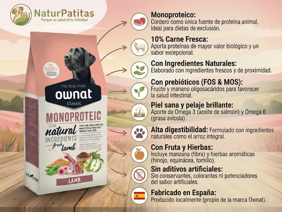 Pienso completo de Cordero fresco y arroz para Perro monoproteico de alta digestibilidad