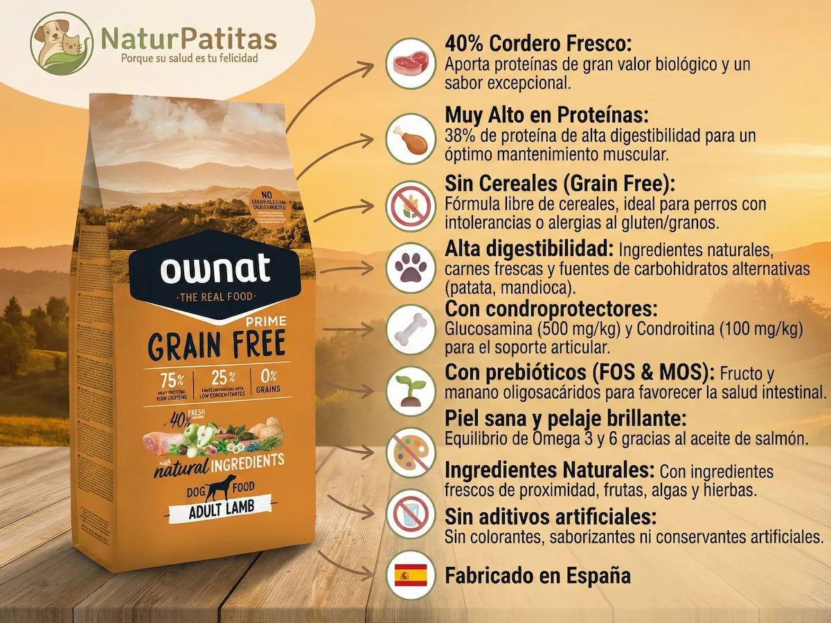 Pienso sin cereales de 40% Cordero fresco para Perro con alta proteína y condroprotectores