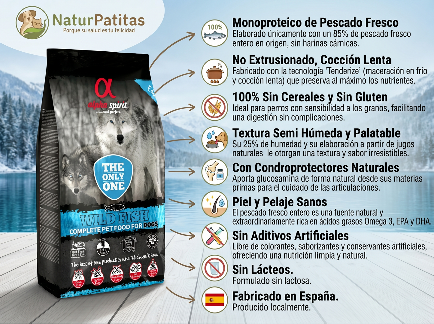 Pienso Semihúmedo de Pescado Fresco SIN CEREALES + DIGESTIÓN ÓPTIMA y PIEL y PELO ÓPTIMO para Perro Junior/Adulto/Senior (también Esterilizado) cualquier tamaño