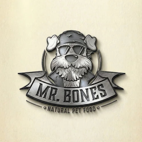 Logotipo Mr. Bones snacks naturales y mordedores para perros
