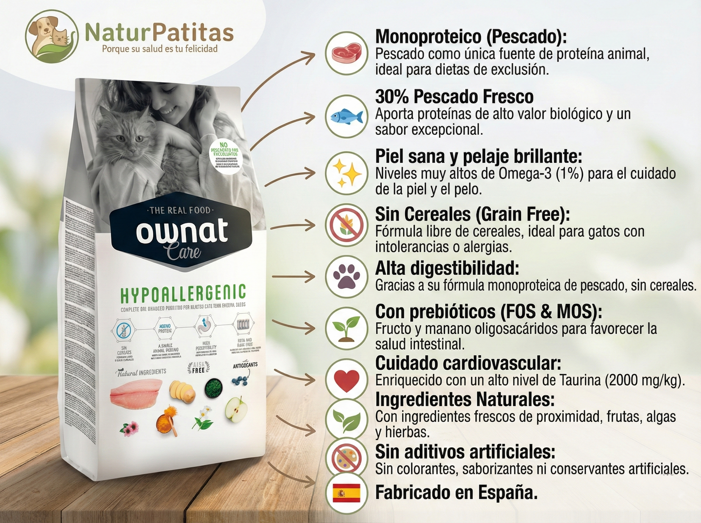 Pienso de Pescado Azul "SIN CEREALES HIPOALERGÉNICO + ALTA DIGESTIBILIDAD + PIEL SANA Y PELO BRILLANTE" para Gato Adulto/Senior