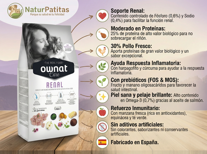 Pienso de Pollo "BAJO EN CEREALES SIN GLUTEN + CUIDADO ESPECIAL RENAL" para Gato Adulto/Senior