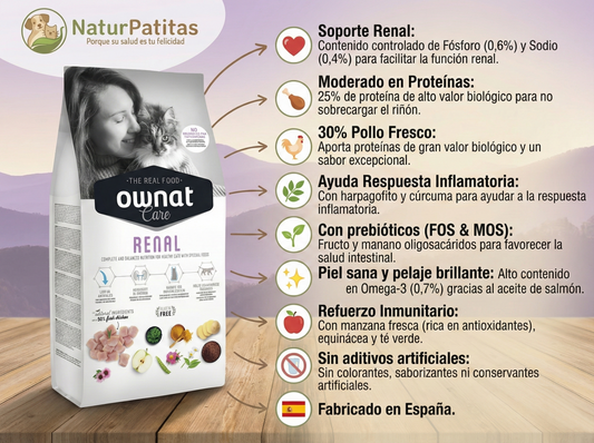 Pienso de Pollo "BAJO EN CEREALES SIN GLUTEN + CUIDADO ESPECIAL RENAL" para Gato Adulto/Senior