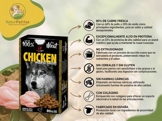 Snack Complementario Funcional Semihúmedo de Pollo "SIN CEREALES + REFUERZO ARTICULAR & MUSCULAR" para Perro cualquier edad y tamaño