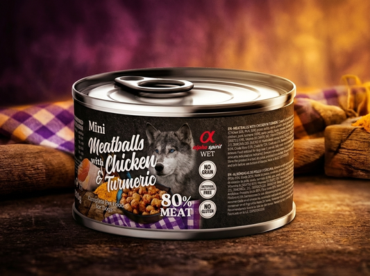 Albóndigas Completas de Pollo y Cúrcuma "SIN CEREALES + DIGESTIÓN SENSIBLE & REFUERZO INMUNITARIO" para Perro cualquier edad y tamaño