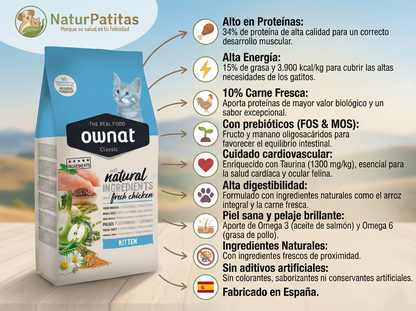 Pienso de Pollo, Pescado y Huevo "CON CEREALES Y GLUTEN + DESARROLLO MUSCULAR & SALUD CARDÍACA / OCULAR" para Gato Gatito/Junior