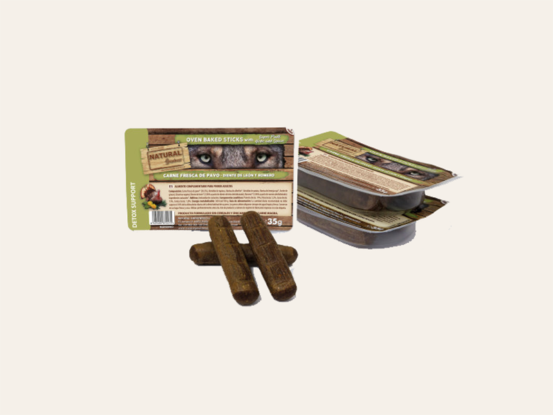 Snack Funcional Barritas Horneadas de Pavo con Diente de León y Romero "SIN CEREALES + DETOX" para Perro Adulto/Senior cualquier tamaño