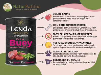 Paté Completo de Buey con Guisantes "SIN CEREALES + CUIDADO ARTICULAR & REFUERZO INMUNITARIO" para Perro Adulto/Senior cualquier tamaño