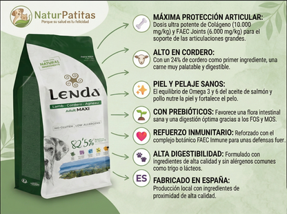 Pienso de Cordero y Pollo "CON CEREALES SIN GLUTEN + PROTECCIÓN ARTICULAR & DIGESTIVA" para Perro Adulto/Senior de tamaño Grande/Gigante