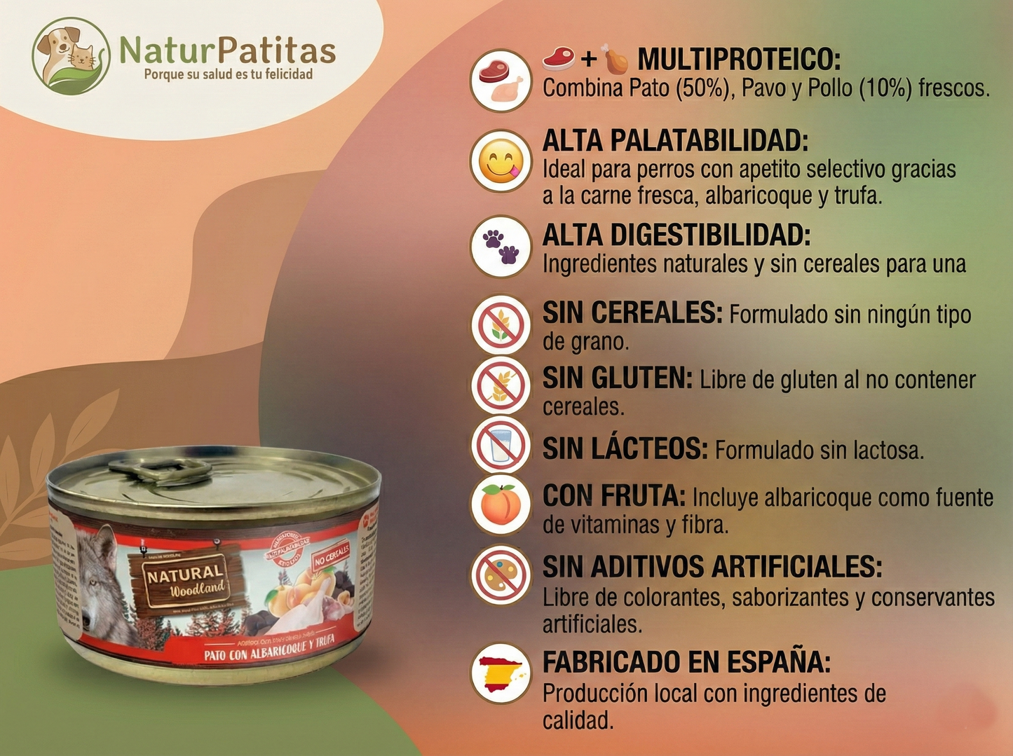 Paté Completo de Pato Fresco con Albaricoque y Trufa "SIN CEREALES + DIGESTIÓN & PALATABILIDAD" para Perro Adulto/Senior de cualquier tamaño