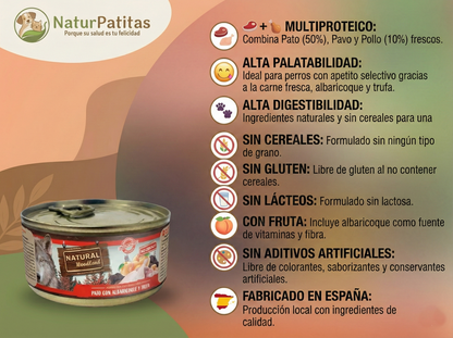Paté Completo de Pato Fresco con Albaricoque y Trufa "SIN CEREALES + DIGESTIÓN & PALATABILIDAD" para Perro Adulto/Senior de cualquier tamaño