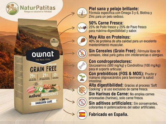 Pienso de Pollo y Pavo "SIN CEREALES + PIEL SANA Y PELAJE BRILLANTE & SALUD ARTICULAR" para Gato Adulto/Senior