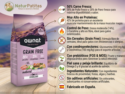 Pienso de Pollo y Pavo "SIN CEREALES + SALUD ARTICULAR & CONTROL DE PESO"  para Gato Adulto/Senior Esterilizado