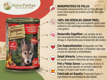 Paté Completo de Pollo "SIN CEREALES + CRECIMIENTO & DIGESTIVO" para Perro Cachorro cualquier tamaño
