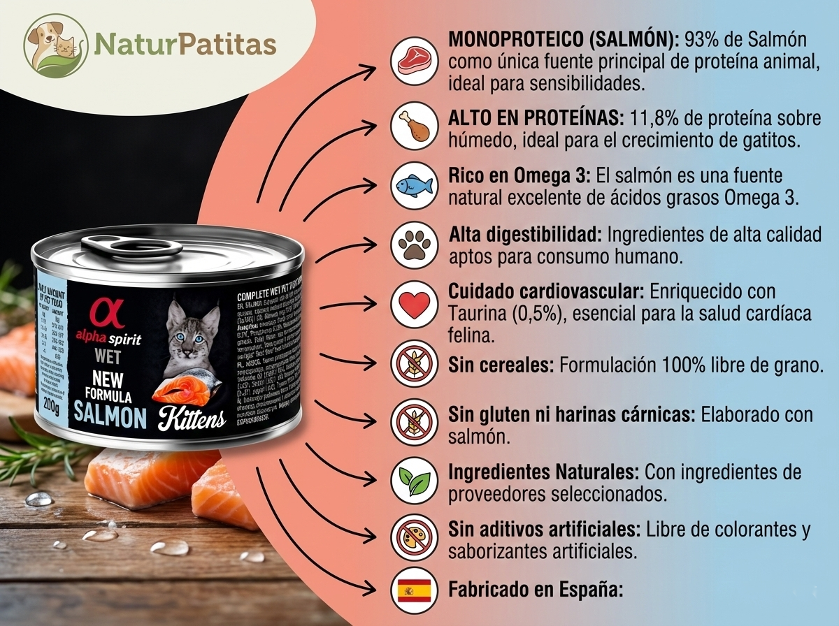 Paté de Salmón "SIN CEREALES + DESARROLLO MUSCULAR & SALUD INTESTINAL" para Gato Gatito/Adulto/Senior