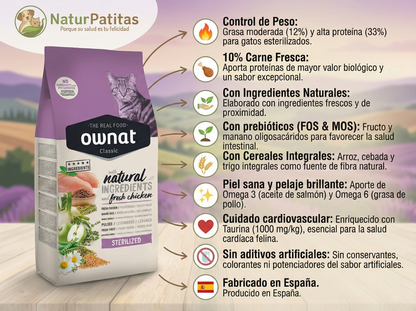 Pienso de Pollo y Salmón " CON CEREALES Y GLUTEN + CONTROL DE PESO & PIEL Y PELO SANO" para Gato Adulto Esterilizado