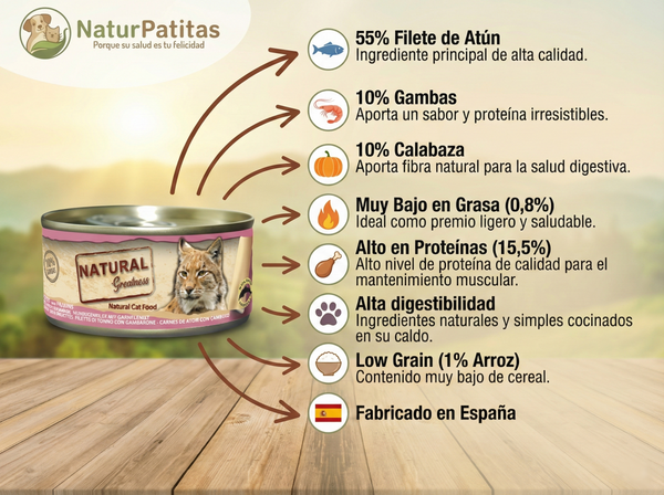 Topper Complementario Comida Real de Atún, Gambas y Calabaza "BAJO EN CEREALES SIN GLUTEN+ DIGESTIVO & CONTROL DE PESO" para Gato Adulto/Senior y Esterilizado