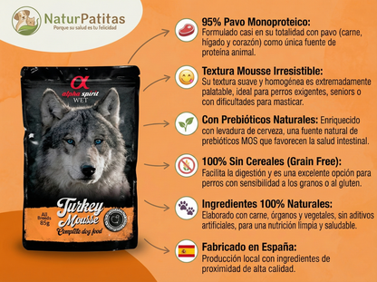 Mousse Completo de Pavo "SIN CEREALES + SALUD INTESTINAL & DIGESTIÓN SENSIBLE" para Perro Adulto/Senior cualquier tamaño