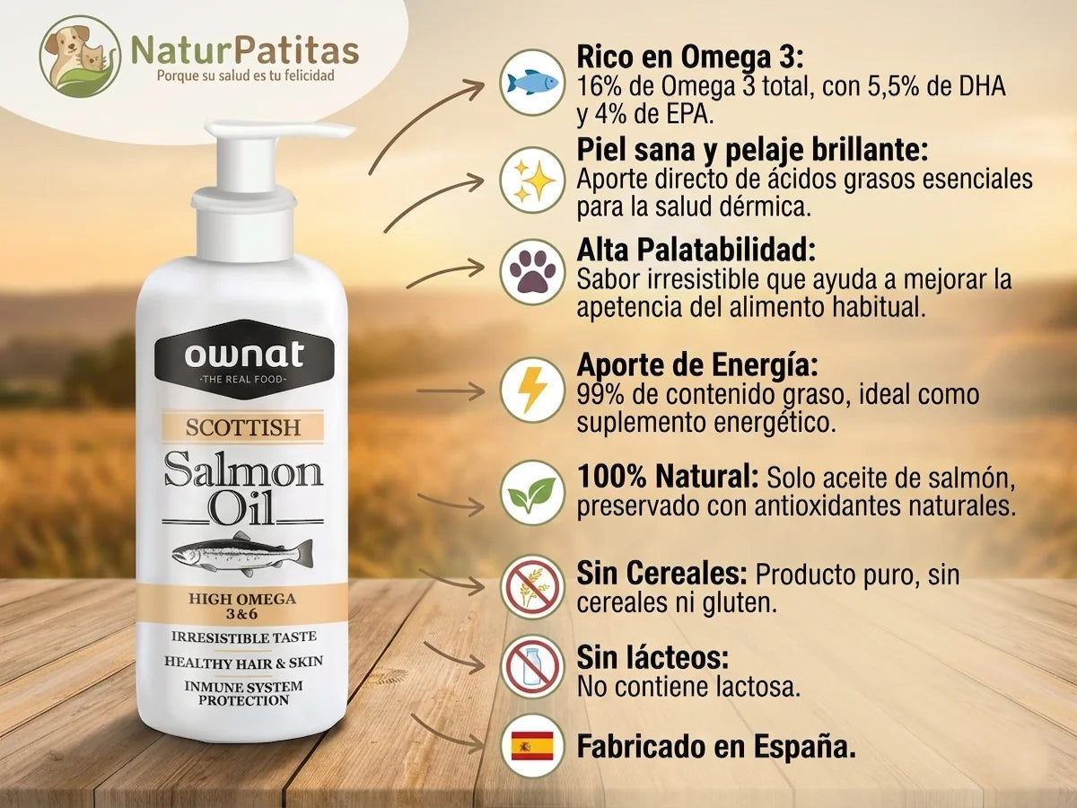 Suplemento de 100% Aceite de Salmón escocés para Perro y Gato rico en Omega 3