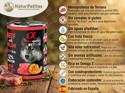 Paté Completo de Ternera y Melón SIN CEREALES + ESTÓMAGO SENSIBLE y CUIDADO ARTICULAR para Perro Adulto/Senior de Todos los Tamaños (también Esterilizados)
