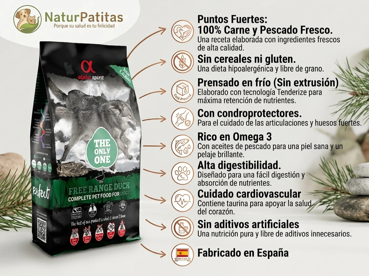 Pienso Semihúmedo de Pato Fresco SIN CEREALES + ALTA DIGESTIBILIDAD y PROTECCIÓN ARTICULAR para Perro Cachorro/Junior/Adulto/Senior Todos los Tamaños (también Esterilizados)
