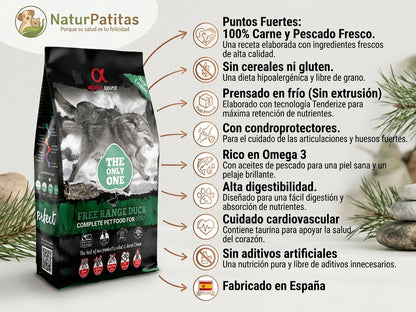 Pienso Semihúmedo de Pato Fresco SIN CEREALES + ALTA DIGESTIBILIDAD y PROTECCIÓN ARTICULAR para Perro Cachorro/Junior/Adulto/Senior Todos los Tamaños (también Esterilizados)