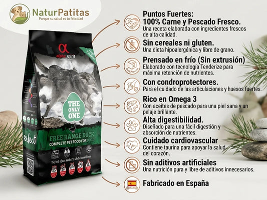 Pienso Semihúmedo de Pato Fresco SIN CEREALES + ALTA DIGESTIBILIDAD y PROTECCIÓN ARTICULAR para Perro Cachorro/Junior/Adulto/Senior Todos los Tamaños (también Esterilizados)