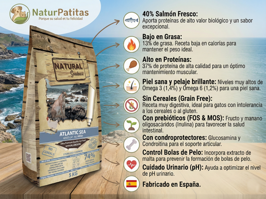 Pienso de Salmón y Pollo "SIN CEREALES + CONTROL DE PESO & APOYO ARTICULAR"  para Gato Adulto/Senior y Esterilizados