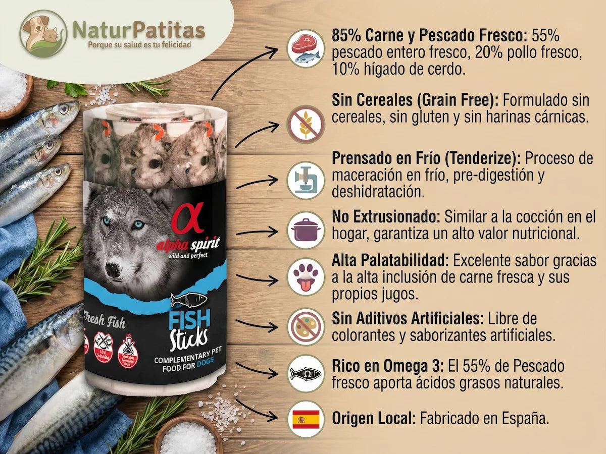 Barrita de snack natural de Pescado fresco y Pollo para Perro con 85% carne