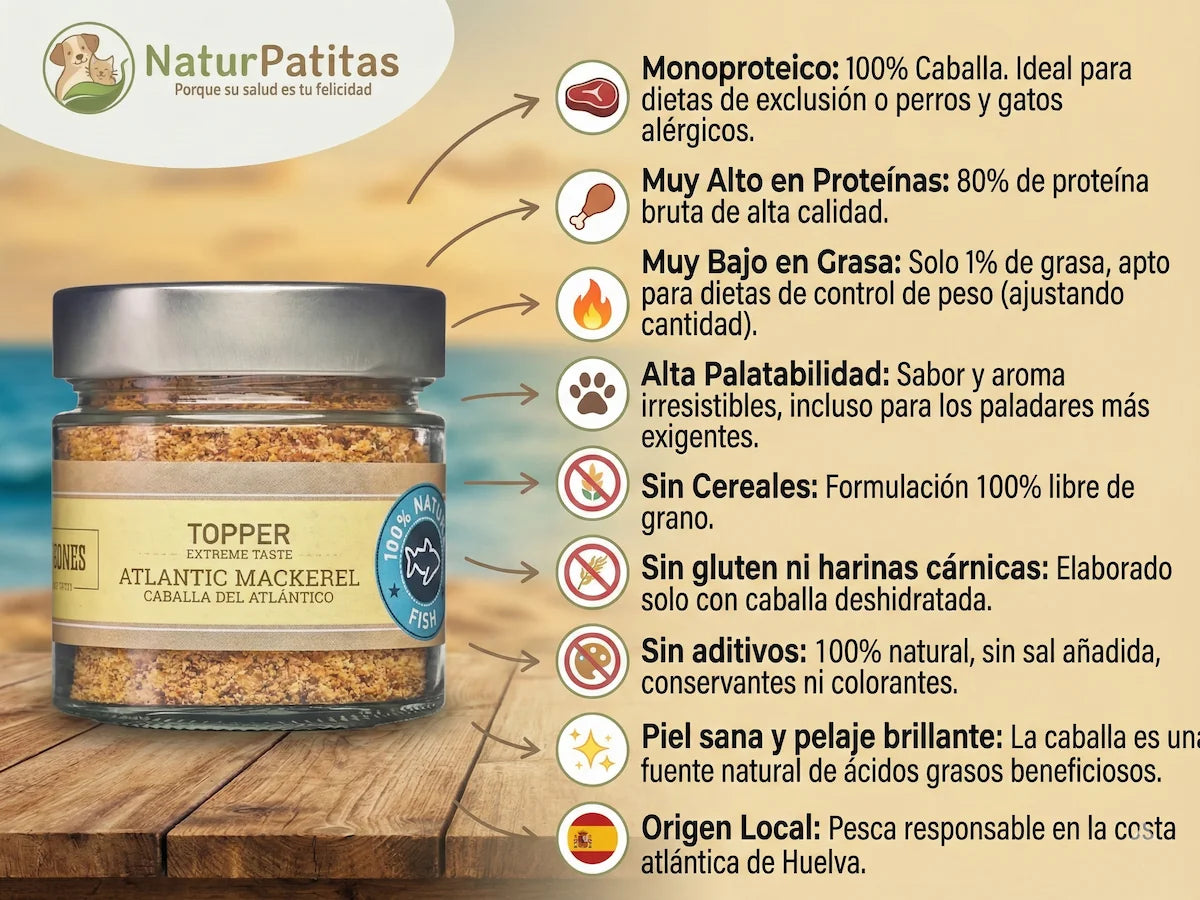 Suplemento natural de 100% Caballa deshidratada para Perro y Gato estimulante del apetito