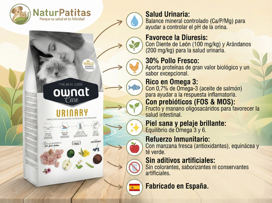Pienso de pollo "BAJO EN CEREALES SIN GLUTEN + CUIDADO ESPECIAL URINARIO" para Gato Adulto/Senior