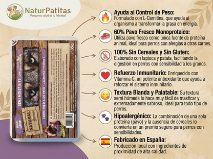 Snack funcional Bolitas de Pavo, Carnitina y Vitamina C "SIN CEREALES + INMUNIDAD & CONTROL PESO" para Perro Adulto/Senior cualquier tamaño