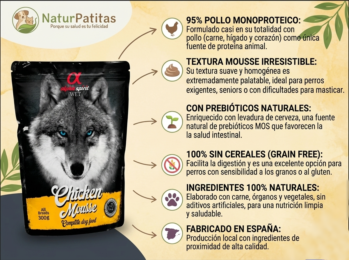 Mousse Completo de Pollo "SIN CEREALES + SALUD INTESTINAL & DIGESTIÓN SENSIBLE" para Perro Adulto/Senior cualquier tamaño