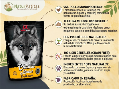 Mousse Completo de Pollo "SIN CEREALES + SALUD INTESTINAL & DIGESTIÓN SENSIBLE" para Perro Adulto/Senior cualquier tamaño