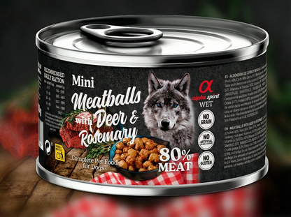 Albóndigas Completas de Ciervo y Romero "SIN CEREALES, DIGESTIÓN SENSIBLE & REFUERZO ANTIOXIDANTE" para Perro cualquier edad y tamaño