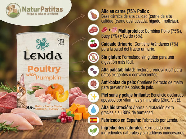 Paté Completo de Pollo BAJO EN CEREALES SIN GLUTEN + CUIDADO URINARIO y ANTI BOLAS DE PELO para Gato Junior/Adulto (también Esterilizado)