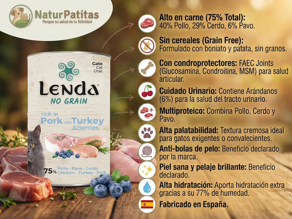 Paté Completo de Pollo y Cerdo SIN CEREALES + SALUD DIGESTIVA y CUIDADO ARTICULAR para Gato Junior/Adulto (también Esterilizado)