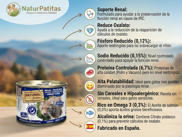 Paté VETERINARIO SIN CEREALES + SOPORTE RENAL y PREVENCIÓN OXALATO para Gato Adulto/Senior (también Esterilizado)