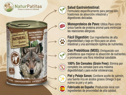Lata de comida húmeda dietética gastrointestinal de Pavo para Perro monoproteico