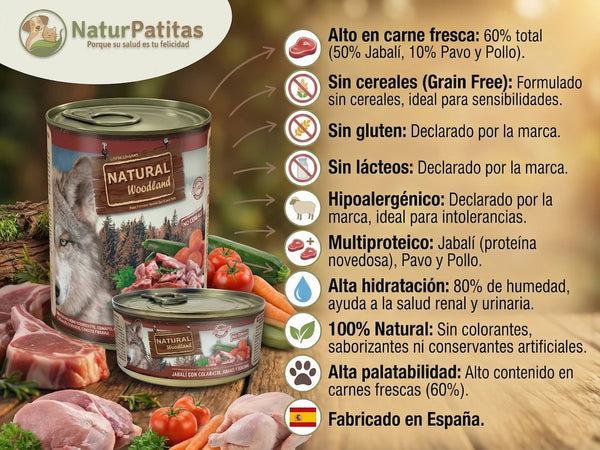 Paté Completo de Jabalí SIN CEREALES + HIPOALERGÉNICO y SALUD DIGESTIVA para Perro Adulto (también Esterilizado) cualquier tamaño