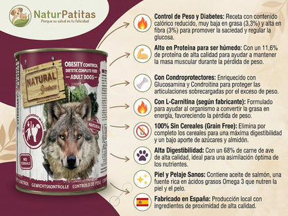 Lata de comida húmeda dietética para control de peso de Pollo y Pavo para Perro sin cereales