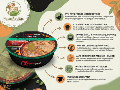 Envase de comida húmeda de Pato fresco al 97% para Perro monoproteico y natural