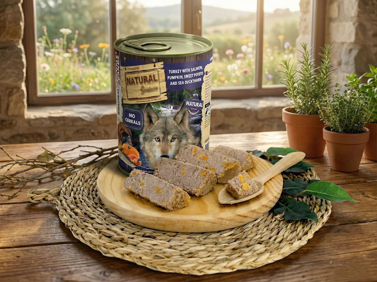 Lata de comida húmeda de Pavo y Salmón con calabaza para Perro adulto